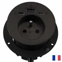 Ergopro Powerspot Erdungsstift BE/FR (UTE) mit USB-A- und USB-C-Ladegerät sowie USB-C-Anschluss, Ø 60 mm, schwarz