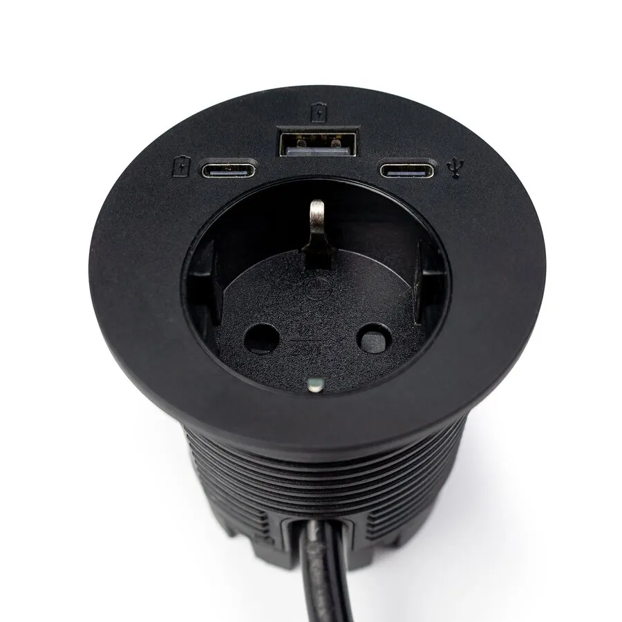 Ergopro Powerspot mit USB-A- und USB-C-Ladegerät sowie USB-C-Anschluss, Ø 60 mm, schwarz