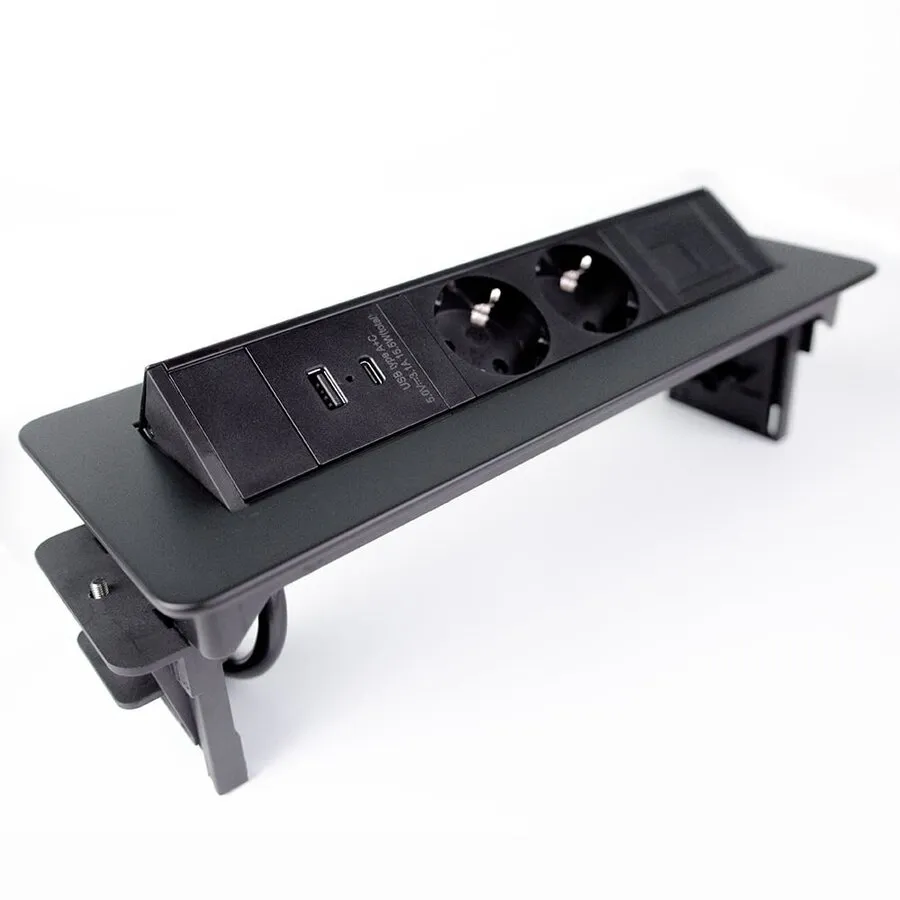 Ergopro Quickbox plus Einbausteckdose mit USB-A und C Ladegerät und 2x Keystone schwarz