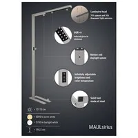 Maul MAULsirius LED-Stehleuchte colour vario sensor dimmbar silbergrau