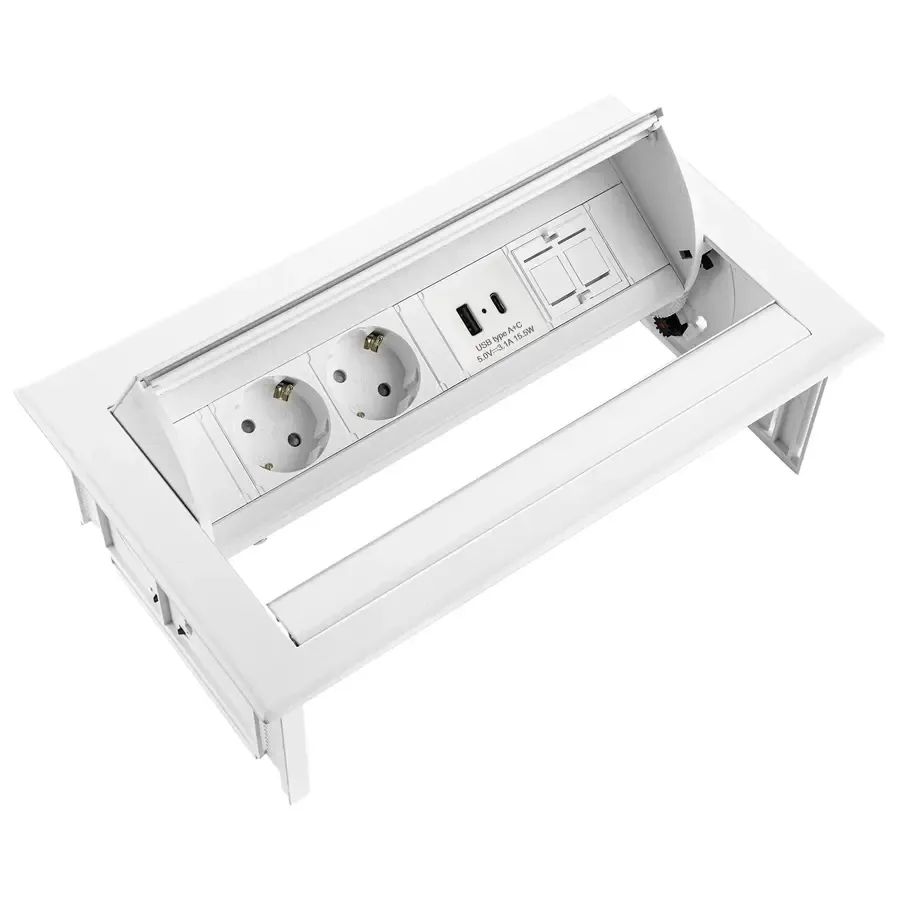 Fellowes Desk In - 2x Strom, USB-A/C & 2x Keystone weiß