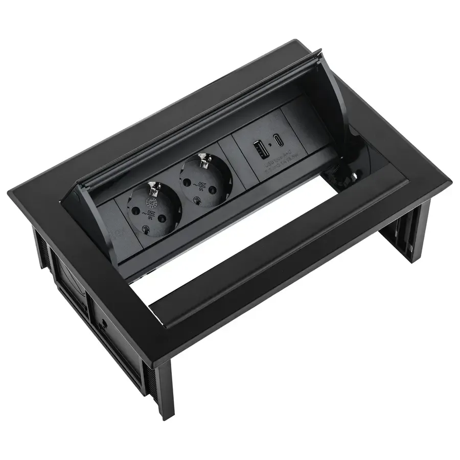 Fellowes Desk In – 2x Stromanschluss & USB-A/C, schwarz