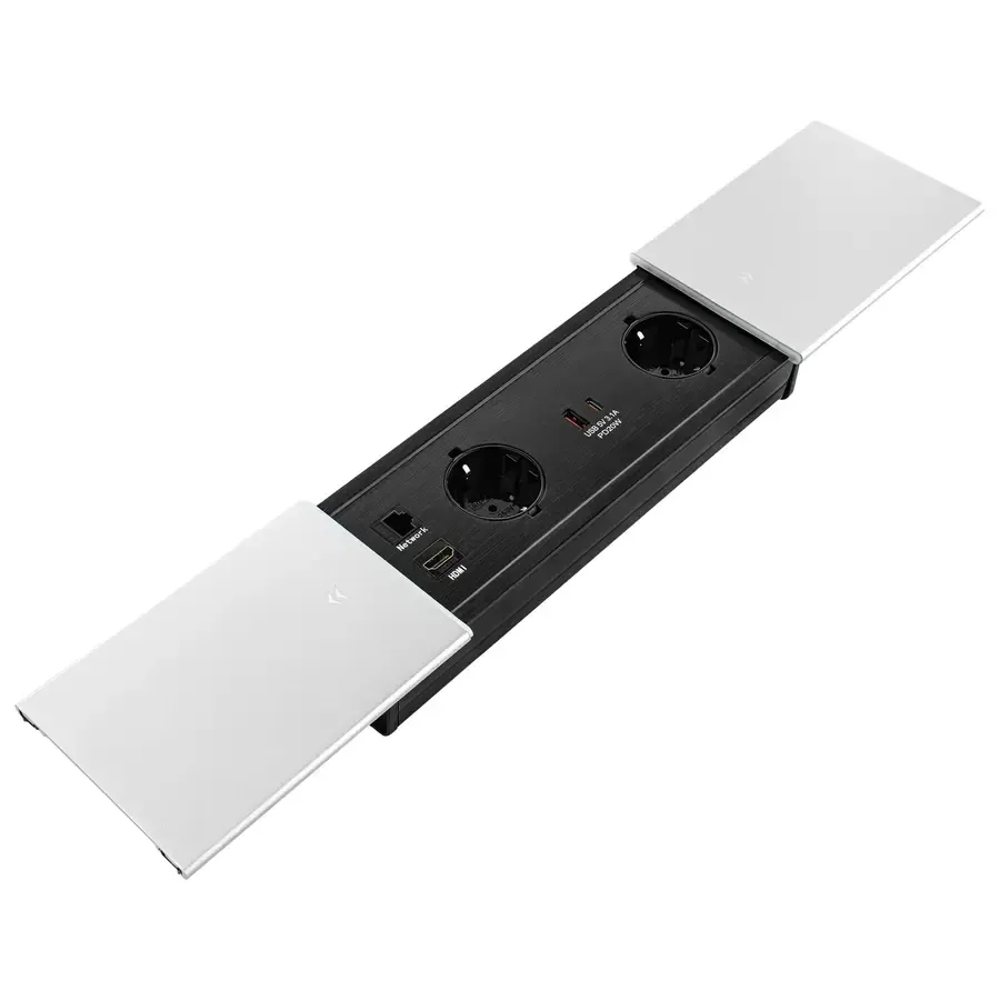 Fellowes Desk In Slide - 2x Strom, USB-A/C, HDMI & Cat6A silber