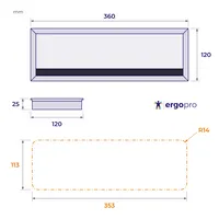 Ergopro Aluminium-Kabeldurchführung mit Soft-Close-Klappe - 120 x 360 x 25 mm schwarz