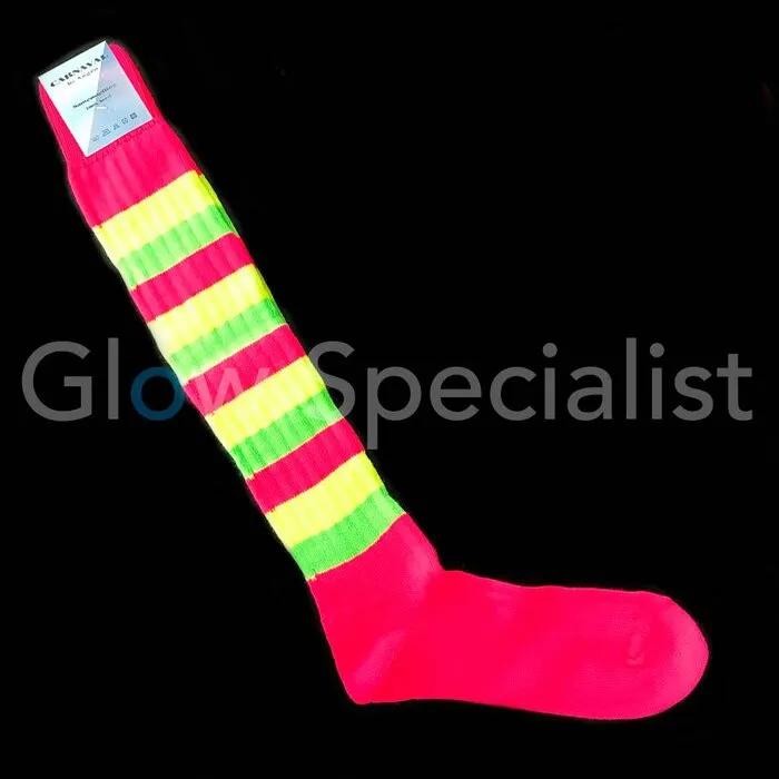 UV / BLACKLIGHT NEON VOETBALSOKKEN / KNIEKOUSEN - GESTREEPT