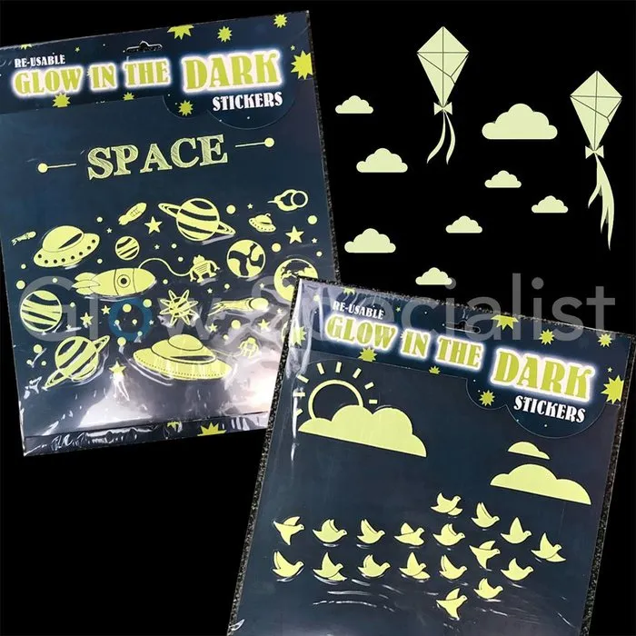 GLOW IN THE DARK STICKERS - 3 ASSORTI