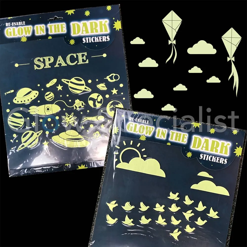 GLOW IN THE DARK STICKERS - 3 ASSORTI