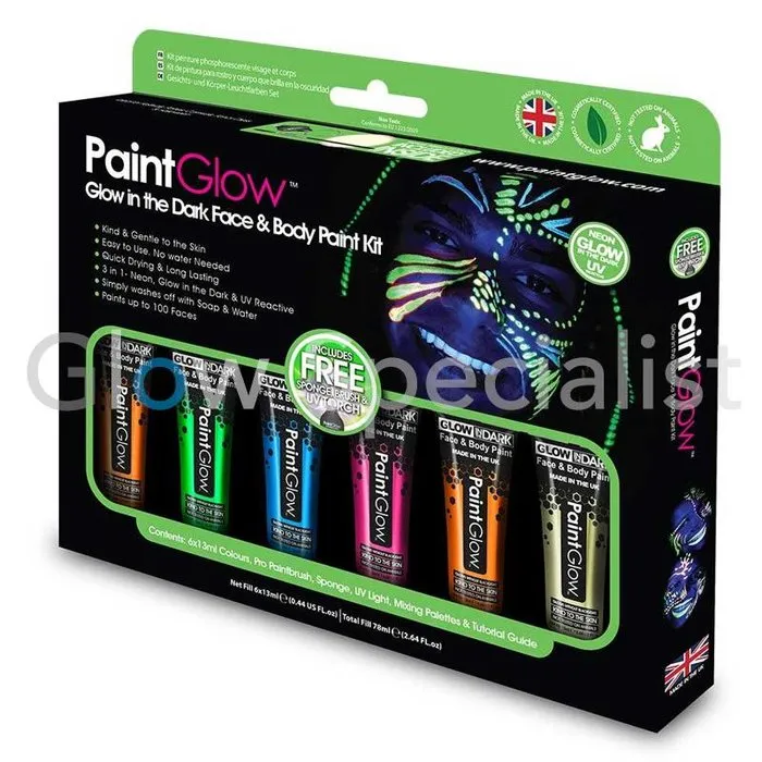 PaintGlow PAINTGLOW GLOW IN THE DARK FACE & BODY PAINT KIT
