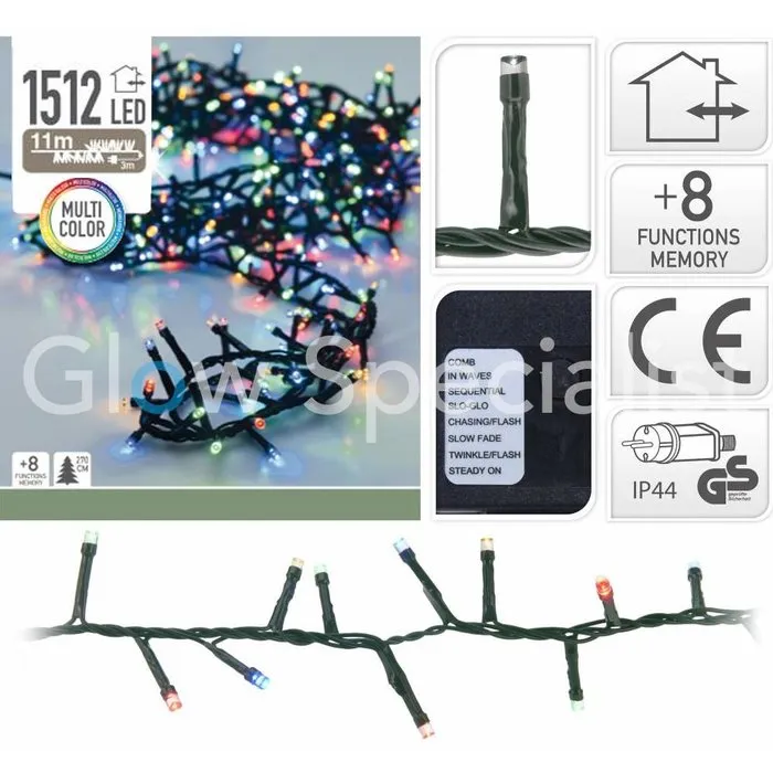 LED CLUSTERVERLICHTING - 1512 LAMPJES - MULTICOLOR - MET 8 LICHTFUNCTIES