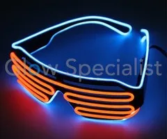 EL-WIRE SHUTTER GLASSES - BLACK FRAME - RED-ORANGE/BLUE LED