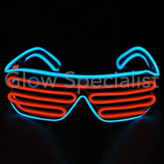 EL-WIRE SHUTTER GLASSES - BLACK FRAME - RED-ORANGE/BLUE LED