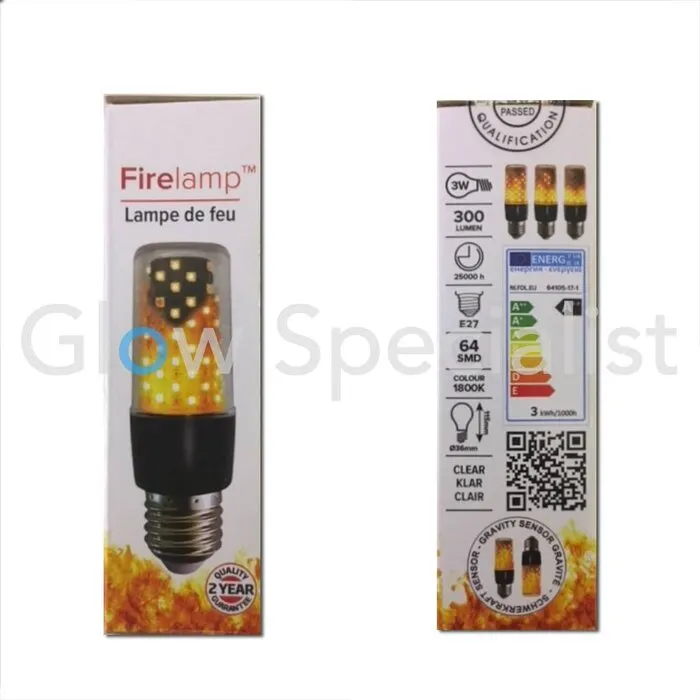Firelamp FIRELAMP™ 3W - 300 LUMEN - E27M - 64 SMD - 1800K - BLACK CLEAR