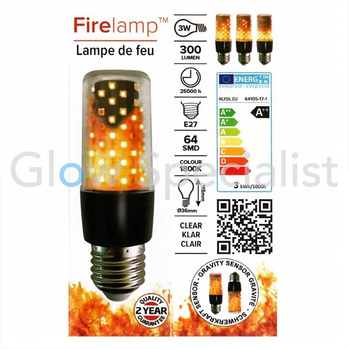 Firelamp FIRELAMP™ 3W - 300 LUMEN - E27M - 64 SMD - 1800K - ZWART HELDER