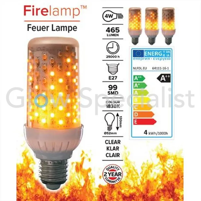 Firelamp FIRELAMP™ 4W - 465 LUMEN - E27L - 96 SMD - 1838K - HELDER