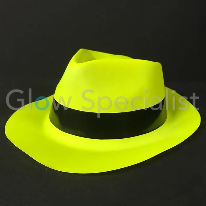 UV / BLACKLIGHT GANGSTER HAT - NEON YELLOW - 12 PCS