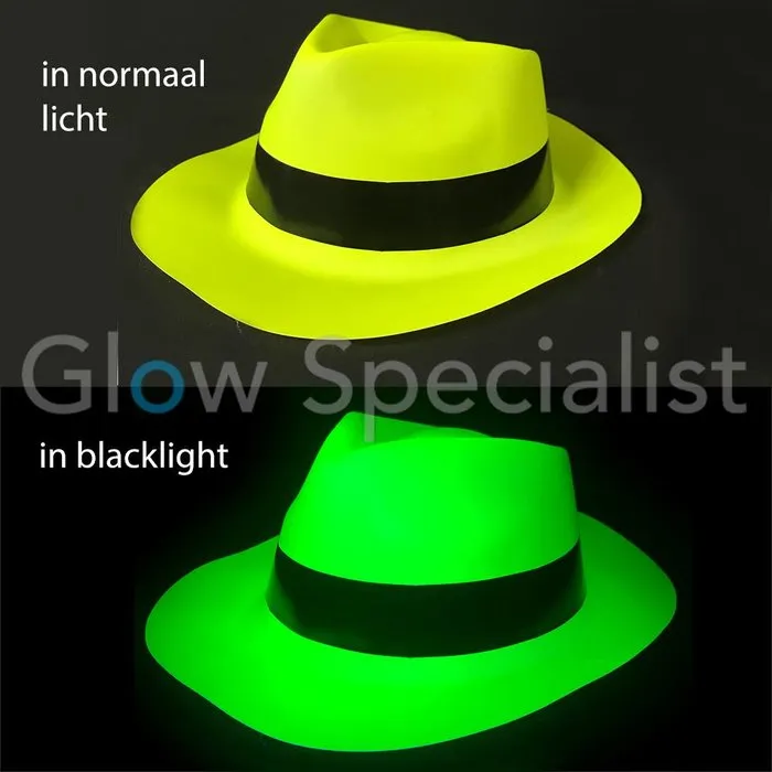 UV / BLACKLIGHT GANGSTER HAT - NEON YELLOW - 12 PCS