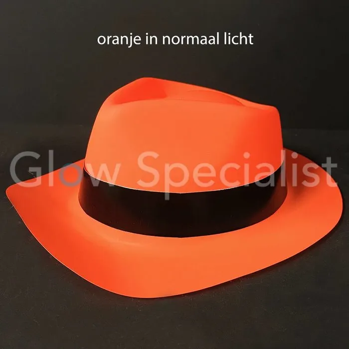 UV / BLACKLIGHT GANGSTER HAT - NEON ORANGE - 12 PCS