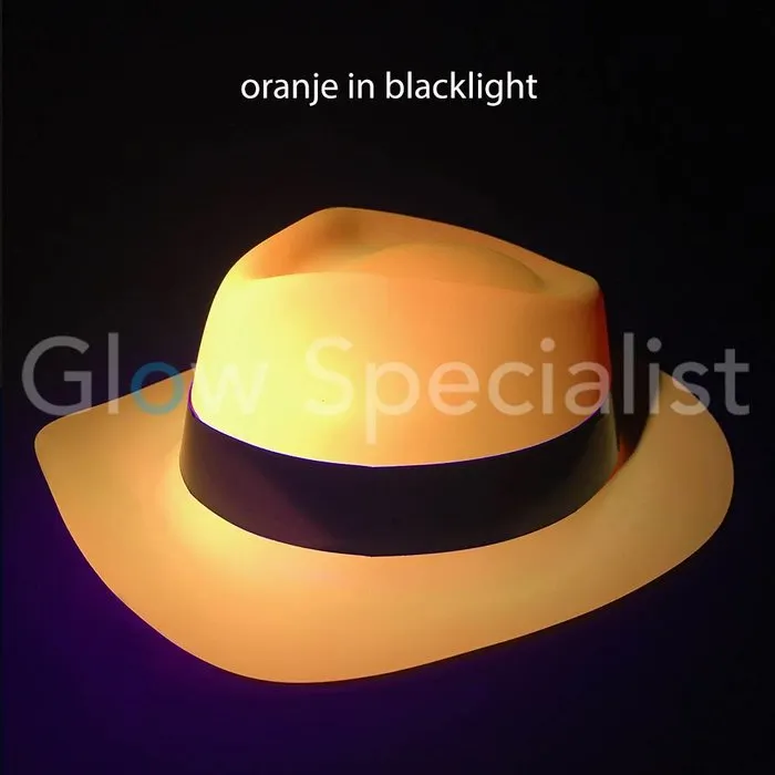 UV / BLACKLIGHT GANGSTER HOED - NEON ORANJE - 12 STUKS