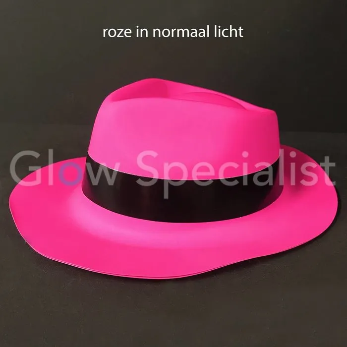 UV / BLACKLIGHT GANGSTER HAT - NEON PINK - 12 PCS