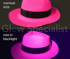 UV / BLACKLIGHT GANGSTER HOED - NEON ROZE - 12 STUKS