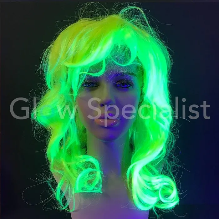 Glow Specialist NEON YELLOW WIG - LONG CURLY HAIR WITH BANGS