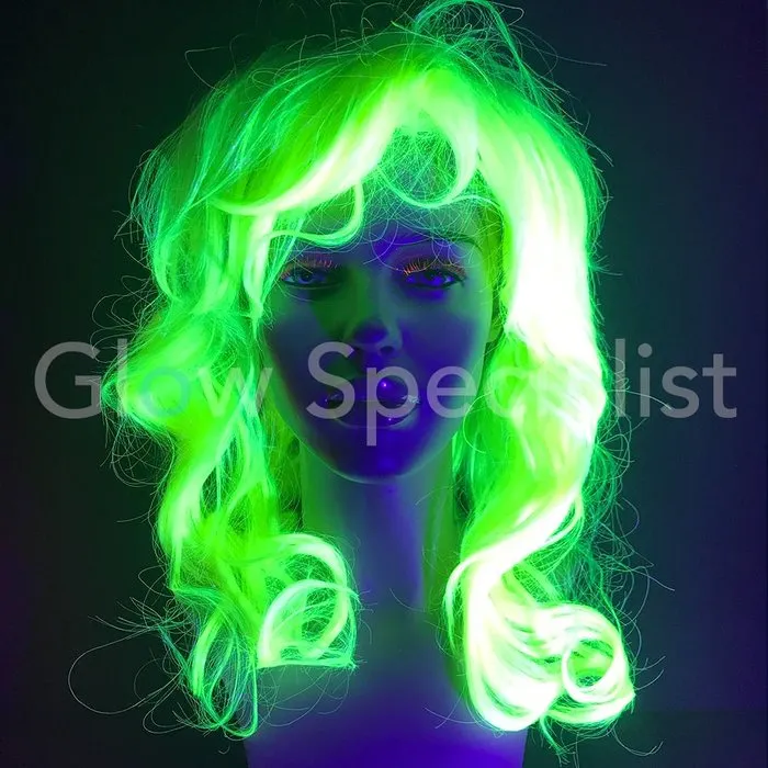 Glow Specialist NEON YELLOW WIG - LONG CURLY HAIR WITH BANGS