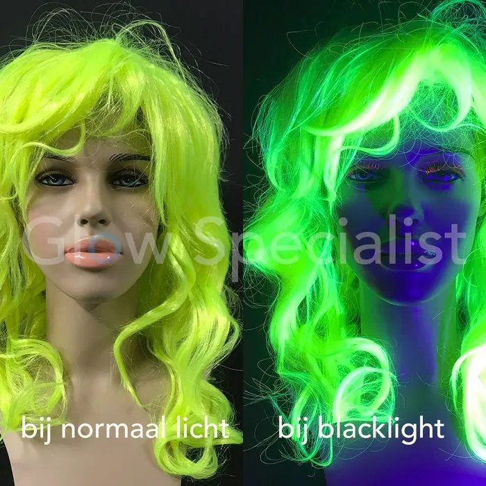 Glow Specialist NEON YELLOW WIG - LONG CURLY HAIR WITH BANGS