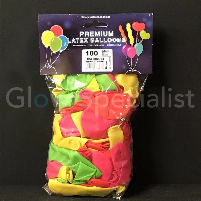 UV LATEX BALLOONS - NEON MIX - 100 PIECES