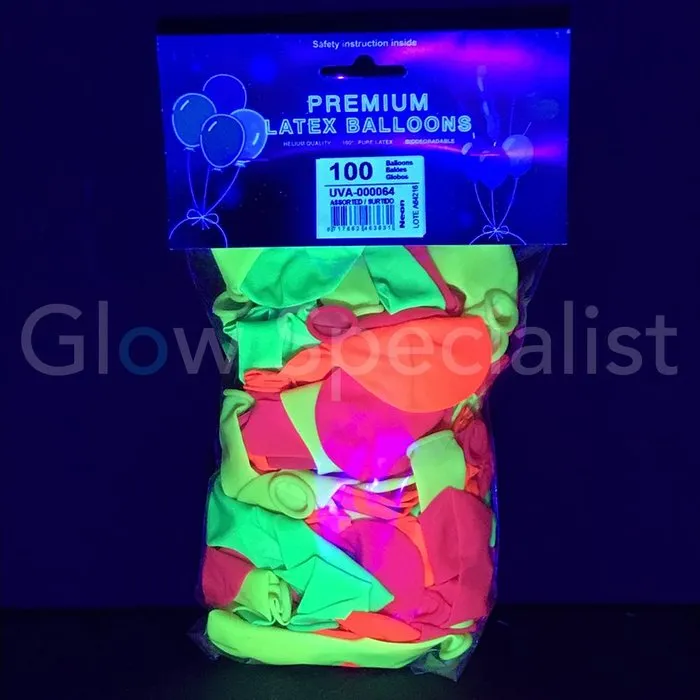 UV LATEX BALLOONS - NEON MIX - 100 PIECES