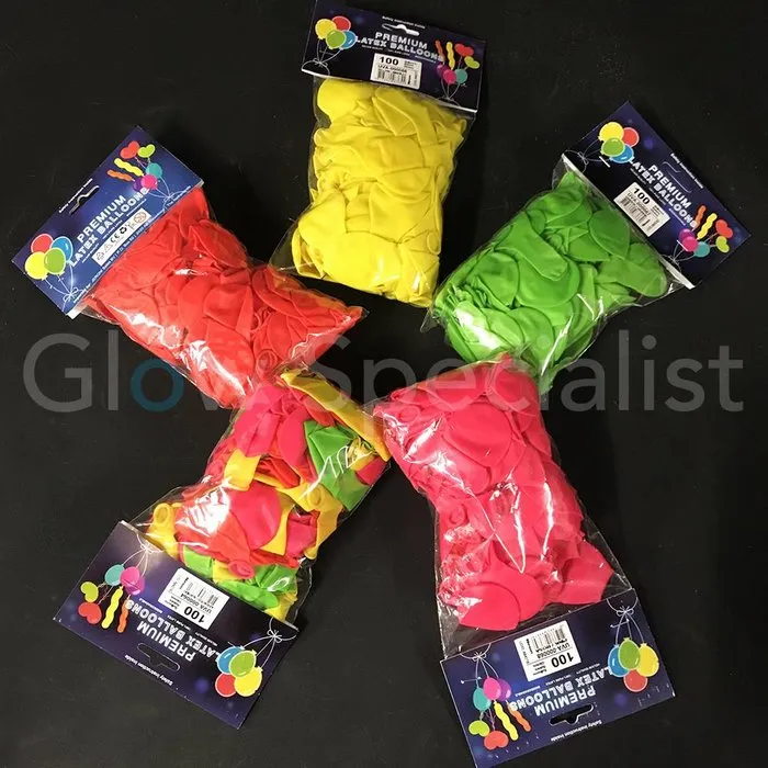 UV LATEX BALLOONS - NEON MIX - 100 PIECES