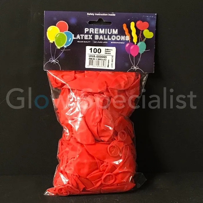 UV LATEX BALLOONS - NEON RED - 100 PIECES