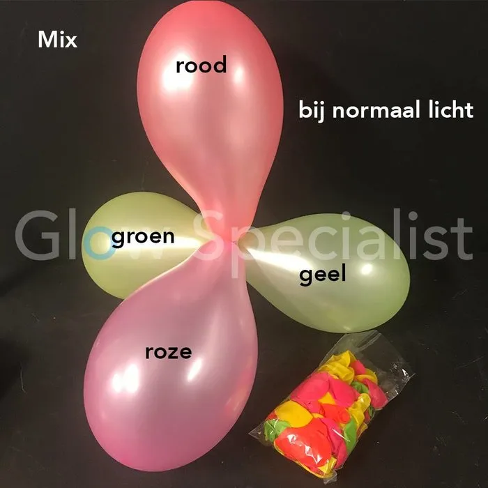 UV LATEX BALLONNEN - NEON MIX - 100 STUKS