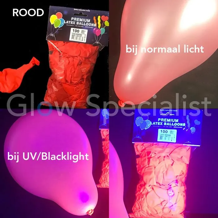 UV LATEX BALLOONS - NEON RED - 100 PIECES
