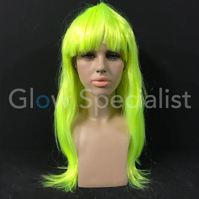 Glow Specialist NEON GELE PRUIK - LANG STEIL HAAR MET PONY