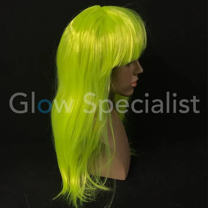 Glow Specialist NEON GELE PRUIK - LANG STEIL HAAR MET PONY