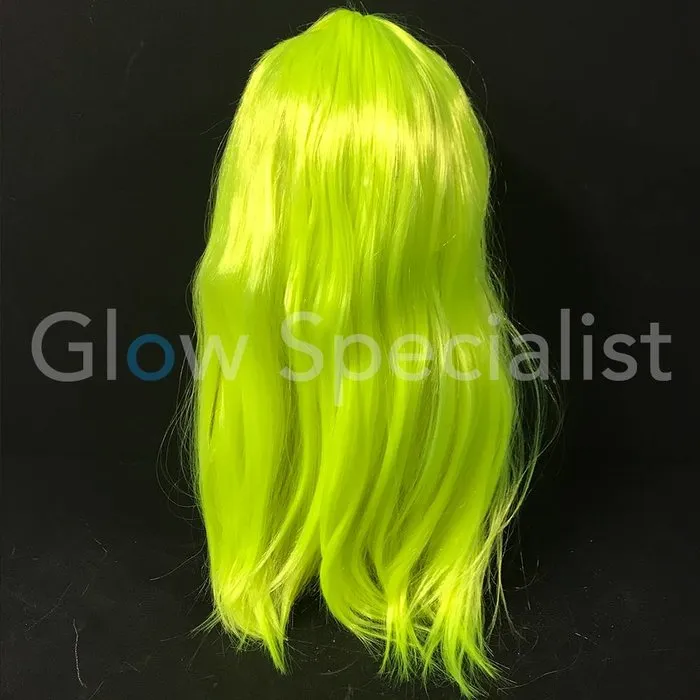 Glow Specialist NEON GELE PRUIK - LANG STEIL HAAR MET PONY