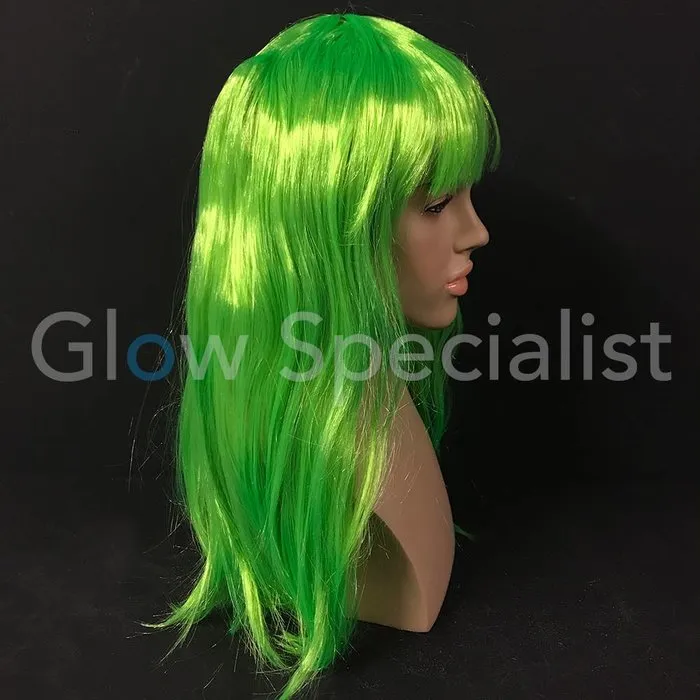 Glow Specialist NEON GREEN WIG - LONG STRAIGHT HAIR WITH BANGS