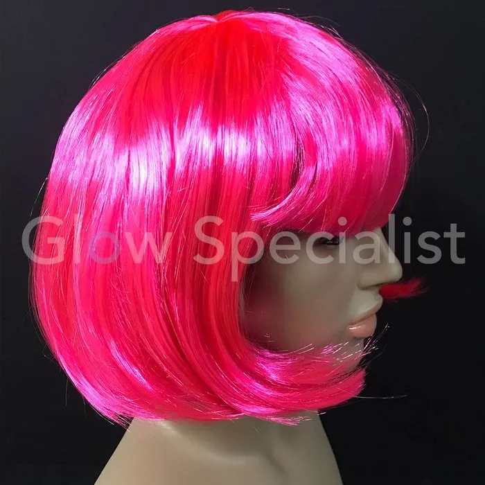 Glow Specialist NEON PINK WIG - SHORT BOB LINE WITH PONY