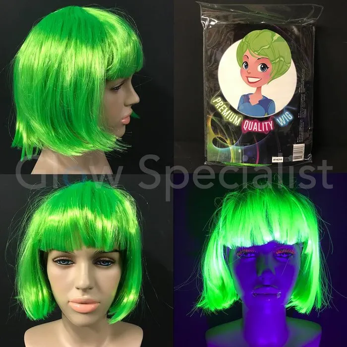 Glow Specialist NEON GREEN WIG - SHORT BOBLINE WITH BANGS