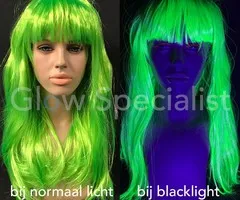 Glow Specialist NEON GREEN WIG - LONG STRAIGHT HAIR WITH BANGS