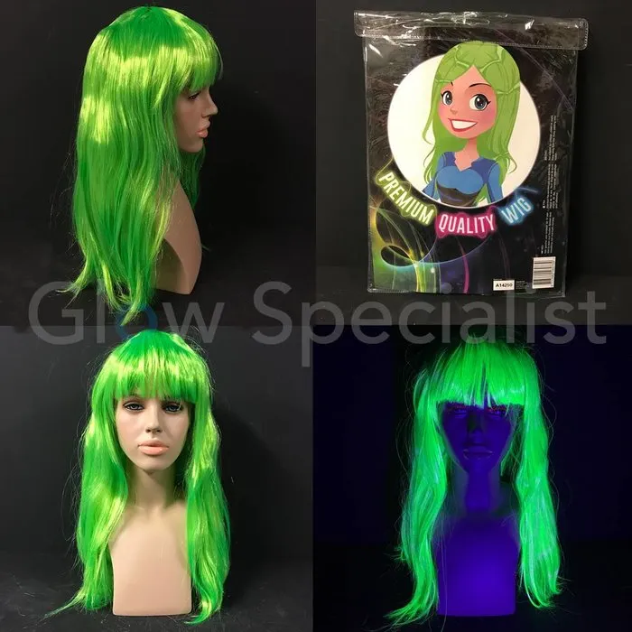 Glow Specialist NEON GROENE PRUIK - LANG STIJL HAAR MET PONY