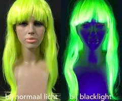 Glow Specialist NEON GELE PRUIK - LANG STEIL HAAR MET PONY