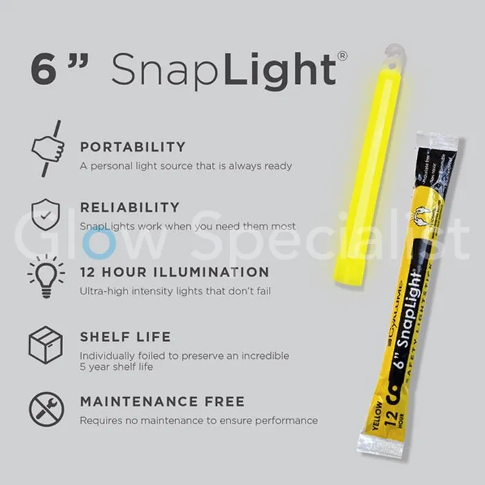 Cyalume Cyalume SnapLight 6" – 15 cm x 17 mm – Professionele militair‑grade glowstick – 12 uur licht – Individueel verpakt – 5 jaar houdbaar
