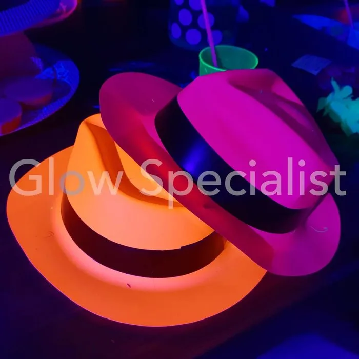 UV / BLACKLIGHT GANGSTER HAT - NEON ORANGE - 12 PCS