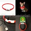 LED DOG COLLAR - RECHARGEABLE WITH USB CABLE  - RED - 3 SIZES
