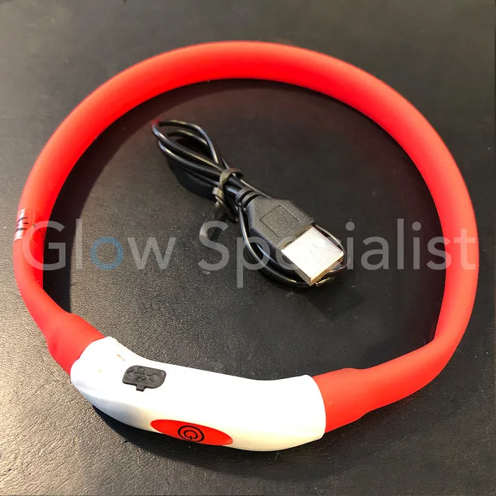 LED HALSBAND VOOR HONDEN - OPLAADBAAR MET USB KABEL - ROOD - 3 MATEN