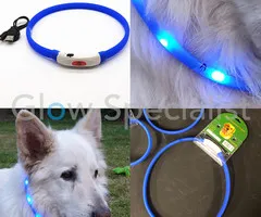 LED DOG COLLAR - RECHARGEABLE WITH USB CABLE  - BLUE - 3 SIZES