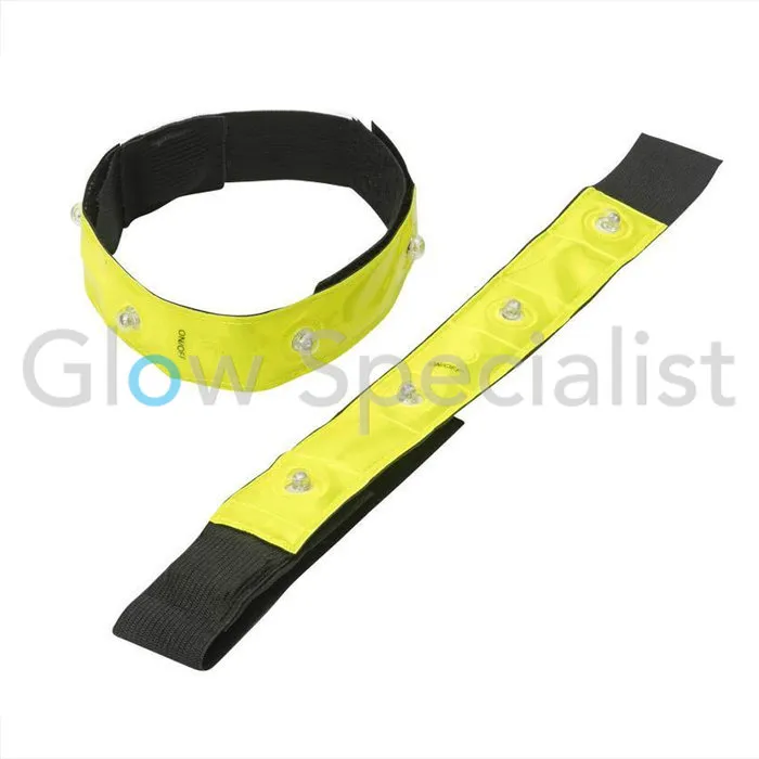 XQ Max NEON GELE REFLECTERENDE BAND MET 4 RODE LED LAMPJES
