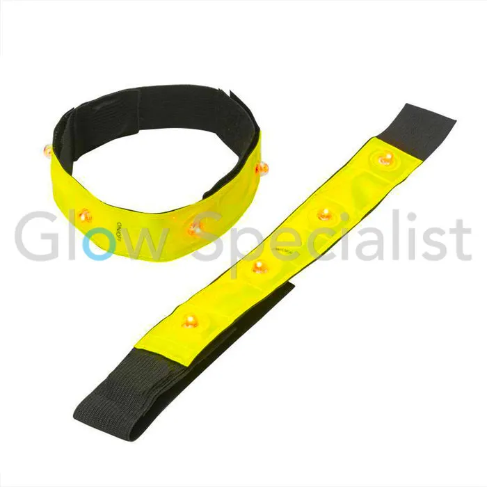 XQ Max NEON GELE REFLECTERENDE BAND MET 4 RODE LED LAMPJES