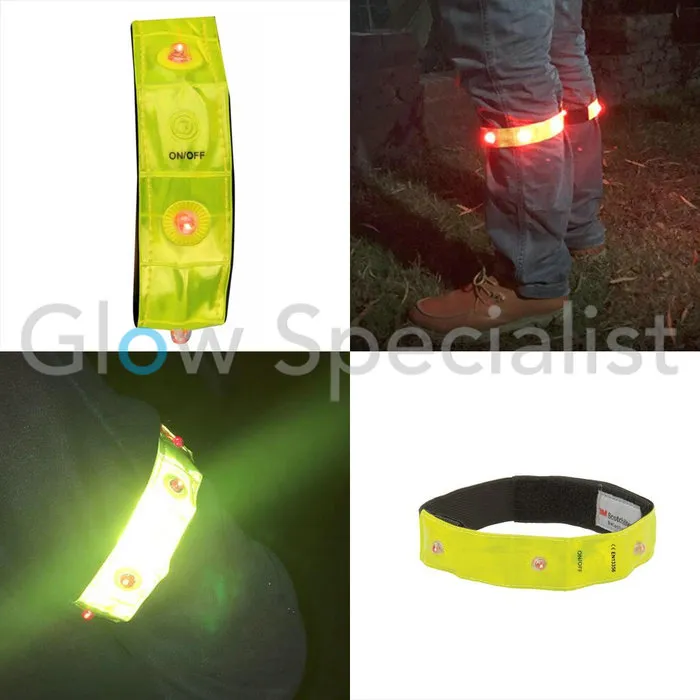 XQ Max NEON YELLOW REFLECTIVE BAND WITH 4 RED LED LIGHTS